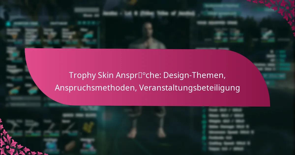 Trophy Skin Ansprüche: Design-Themen, Anspruchsmethoden, Veranstaltungsbeteiligung